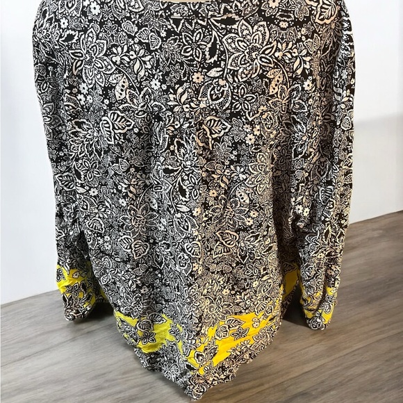 Ruby Rd Black and Yellow Relaxed Tie Front Blouse - Picture 4 of 5